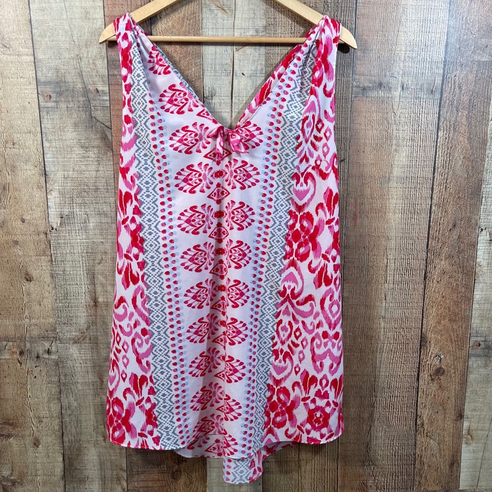 Oscar de la Renta Pink Label Ikat Chemise Nightgown Large Slip Dress Pink White